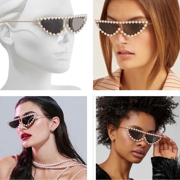 GUCCI FOREVER HOLLYWOOD EMBELLISHED PEARL WITH GOLD CAT EYE SUNGLASSES - Picture 10 of 13